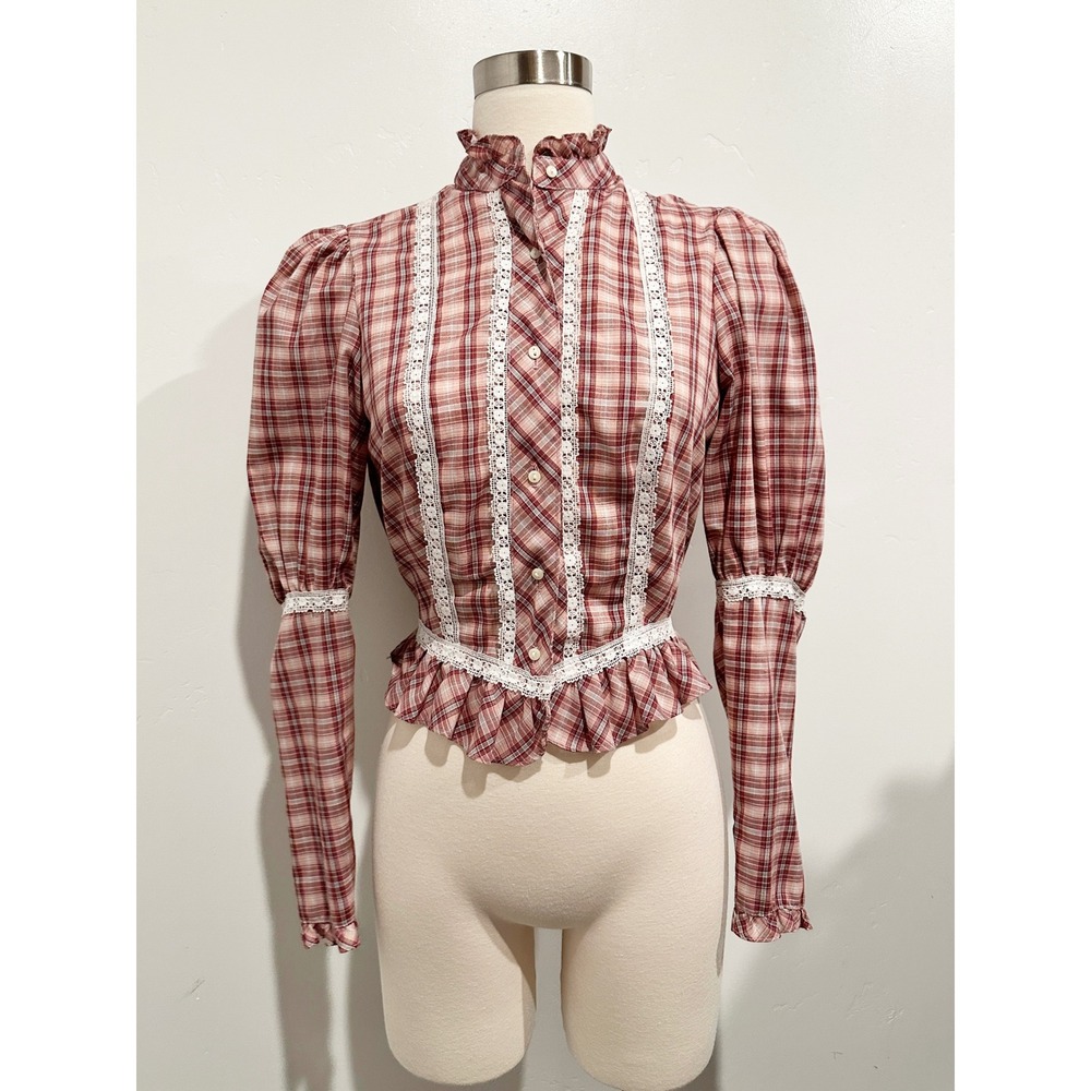 Byer California Vintage Maroon Plaid Blouse Size Medium Prairie/ Countryside